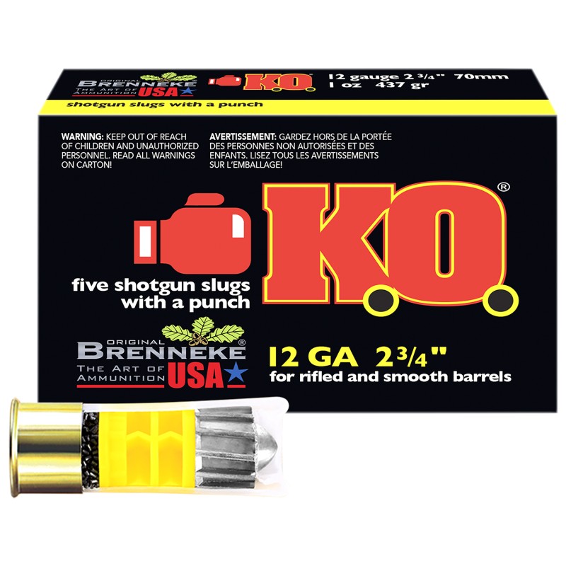 Brenneke SL122KO K.O.  12Gauge 2.75 1oz Slug Shot 5 Per Box50 Case