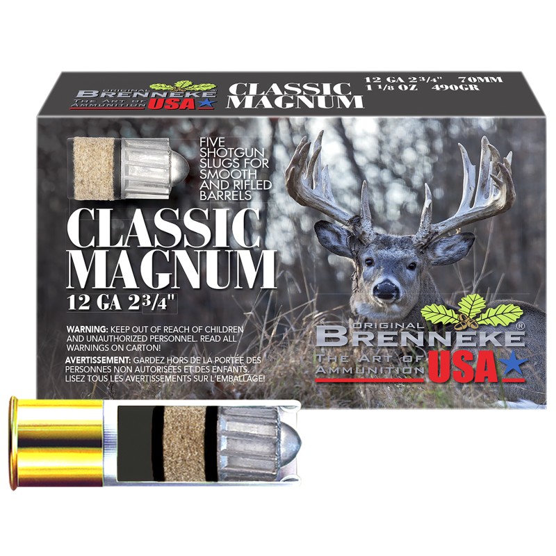 Brenneke SL122CLM Classic Magnum  12Gauge 2.75 1 18oz Slug Shot 5 Per Box50 Case