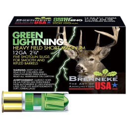 Brenneke SL122HFSGL Green Lightning Heavy Field 12Gauge 2.75 1 14oz Slug Shot 5 Per Box50 Case