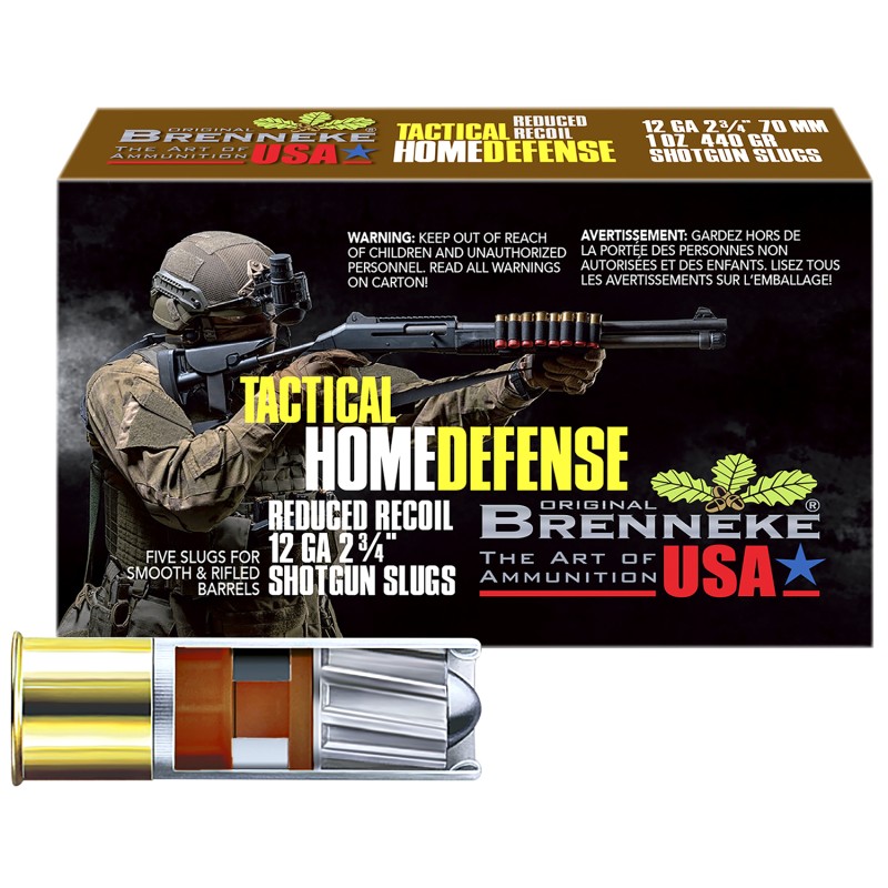 Brenneke SL122THD THD Home Defense 12Gauge 2.75 1oz Slug Shot 5 Per Box50 Case