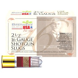 Brenneke SL162BR Brenneke 16  16Gauge 2.50 1oz Slug Shot 5 Per Box50 Case