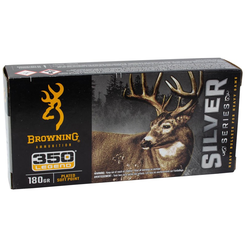 Browning Ammo B192603501  Silver 350Legend 180gr Plated Soft Point 20 Per Box10 Case