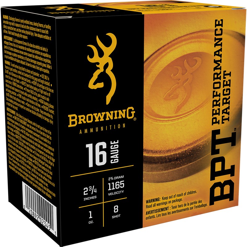 Browning Ammo B193611628 BPT Performance Target  16Gauge 2.75 1oz 8Shot 25 Per Box10 Case