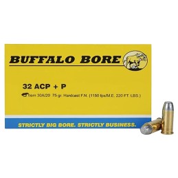 Buffalo Bore Ammunition 30A20 Personal Defense Strictly Business 32ACP P 75gr Hard Cast Flat Nose 20 Per Box12 Case