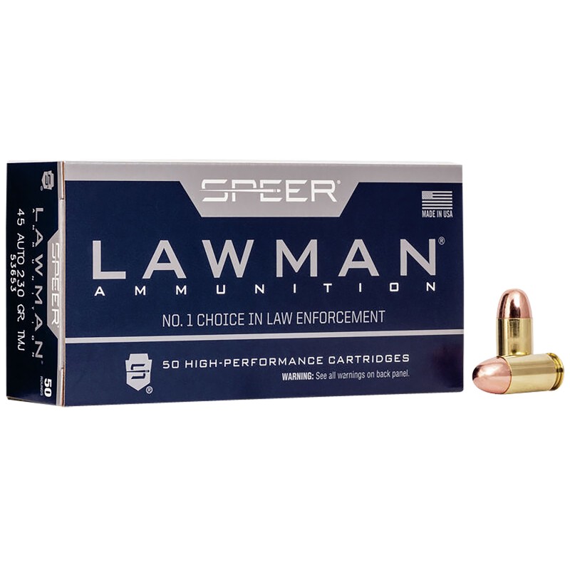 Speer 53653 Lawman  45 ACP 230 gr Total Metal Jacket Flat Nose 50 Per Box20 Case