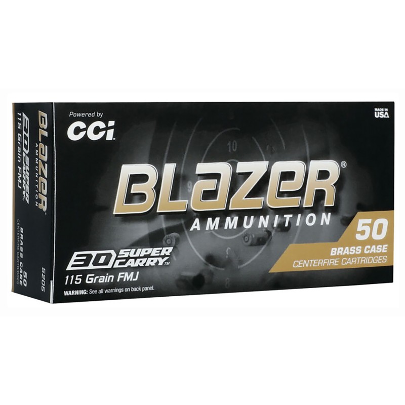 CCI 5205 Blazer Brass Handgun 30Super Carry 115gr Full Metal Jacket Flat Nose 50 Per Box20 Case