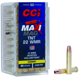 CCI 0063 MaxiMag TNT 22WMR 30gr TNT Jacketed Hollow Point 50 Per Box40 Case