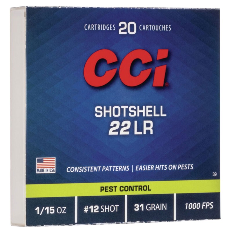 CCI 0039 Rimfire Shotshell 22LR 31gr 12Shot 20 Per Box100 Case