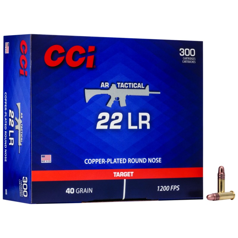 CCI 956 AR Tactical  22LR 40gr Copper Plated Round Nose 300 Per Box10 Case