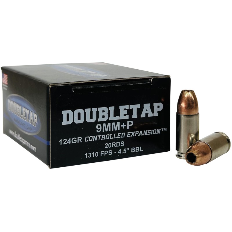 DoubleTap Ammunition 9MM124HP20   9mmP 124gr Controlled Expansion JHP 20 Per Box50 Case