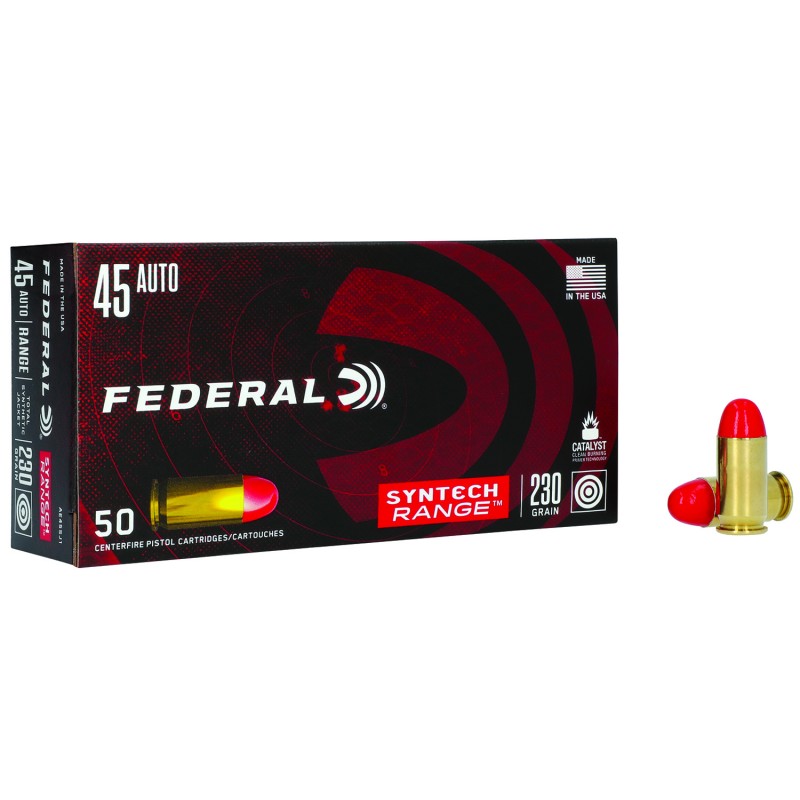 Federal AE45SJ1 American Eagle Syntech Range  45ACP 230gr Total Syntech Jacket Round Nose 50 Per Box10 Case