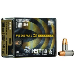 Federal P9HST2S Premium Personal Defense 9mmLuger 147gr HST Jacketed Hollow Point 20 Per Box10 Case