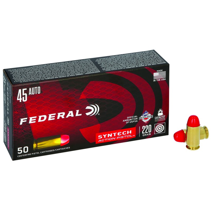 Federal AE45SJAP1 American Eagle Syntech Action Pistol  45ACP 220gr Total Syntech Jacket Flat Nose 50 Per Box10 Case