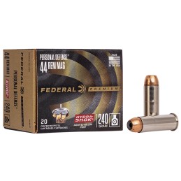 Federal P44HS1 Premium Personal Defense 44RemMag 240gr HydraShok Jacketed Hollow Point 20 Per Box25 Case