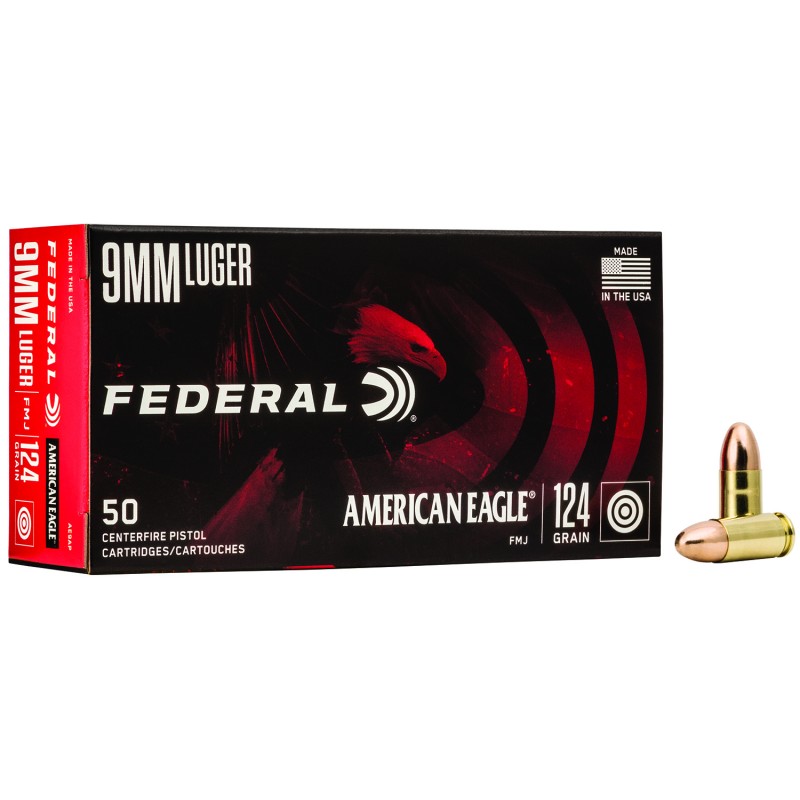 Federal AE9AP American Eagle Handgun 9mmLuger 124gr Full Metal Jacket 50 Per Box20 Case