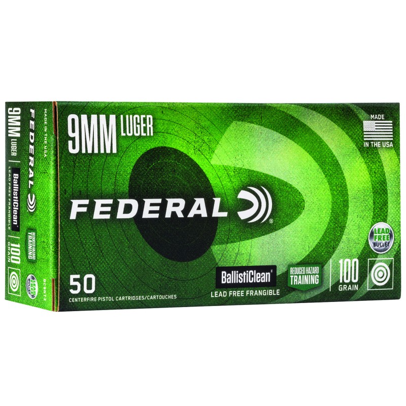 Federal BC9NT3 BallistiClean Reduced Hazard Training 9mmLuger 100gr Lead Free Frangible 50 Per Box20 Case