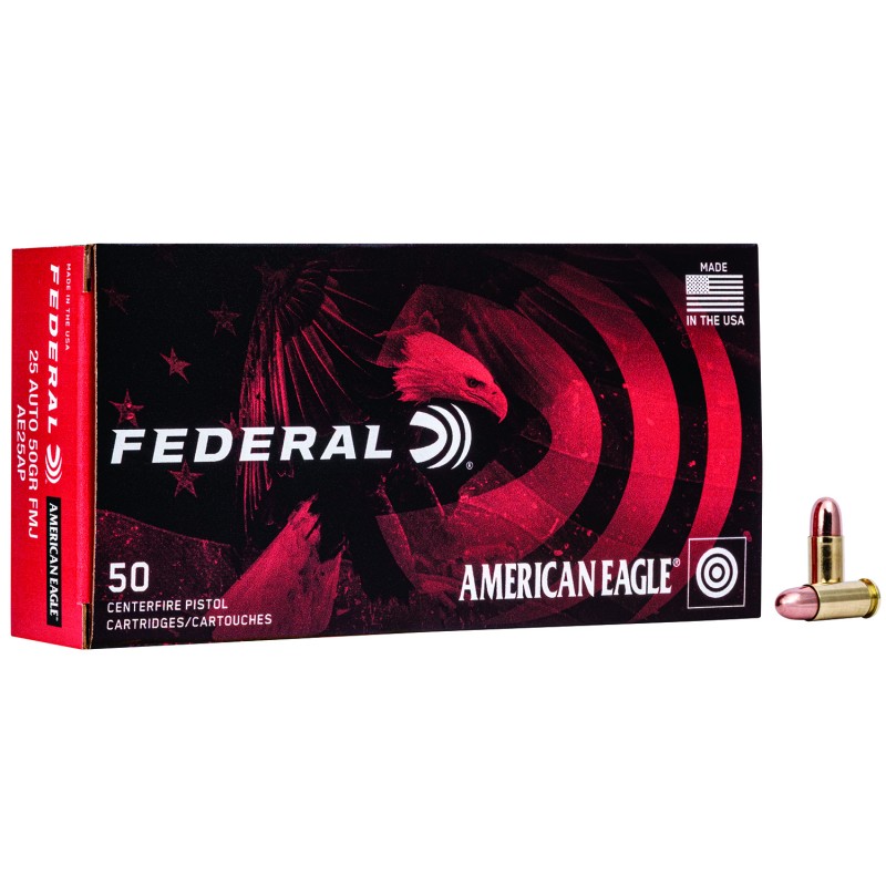 Federal AE25AP American Eagle Handgun 25ACP 50gr Full Metal Jacket 50 Per Box20 Case