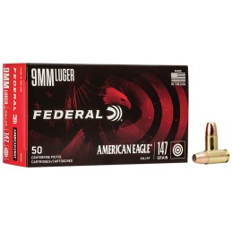 Federal AE9FP American Eagle Handgun 9mmLuger 147gr Full Metal Jacket Flat Point 50 Per Box20 Case