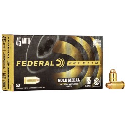 Federal GM45B Premium Gold Medal 45ACP 185gr Full Metal Jacket Semi Wadcutter 50 Per Box20 Case