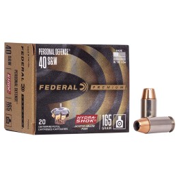 Federal P40HS3 Premium Personal Defense 40SW 165gr HydraShok Jacketed Hollow Point 20 Per Box25 Case