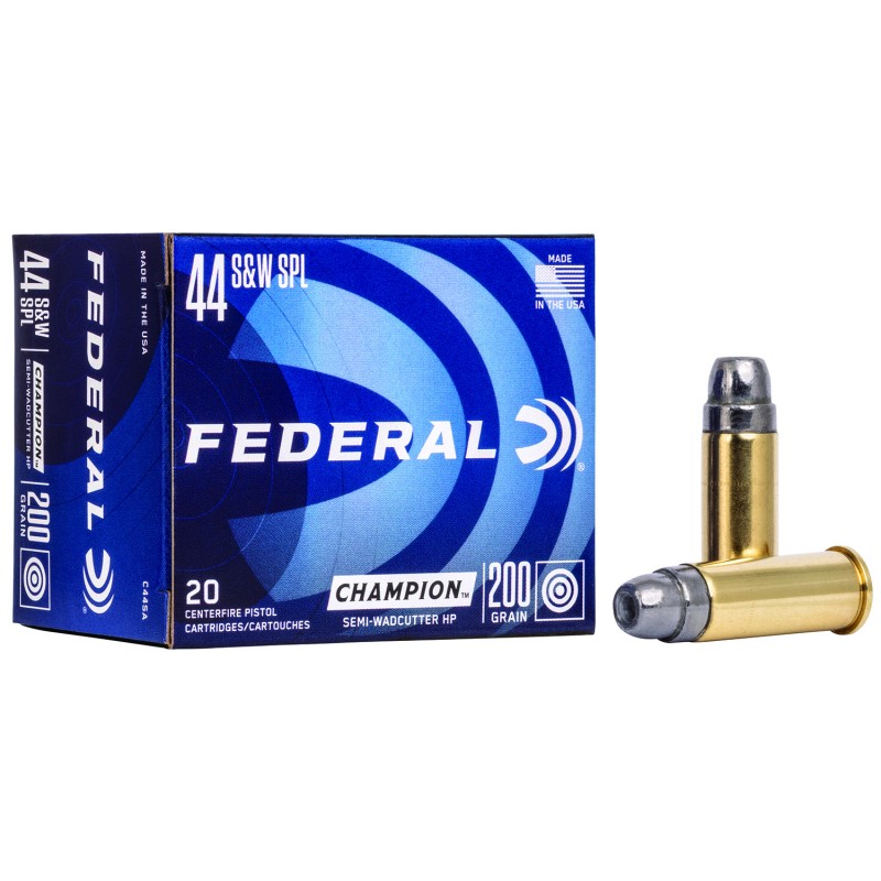 Federal C44SA Champion Training 44SW Spl 200gr Semi Wadcutter Hollow Point 20 Per Box25 Case