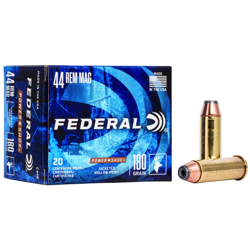 Federal C44B PowerShok Handgun 44RemMag 180gr Jacketed Hollow Point 20 Per Box25 Case