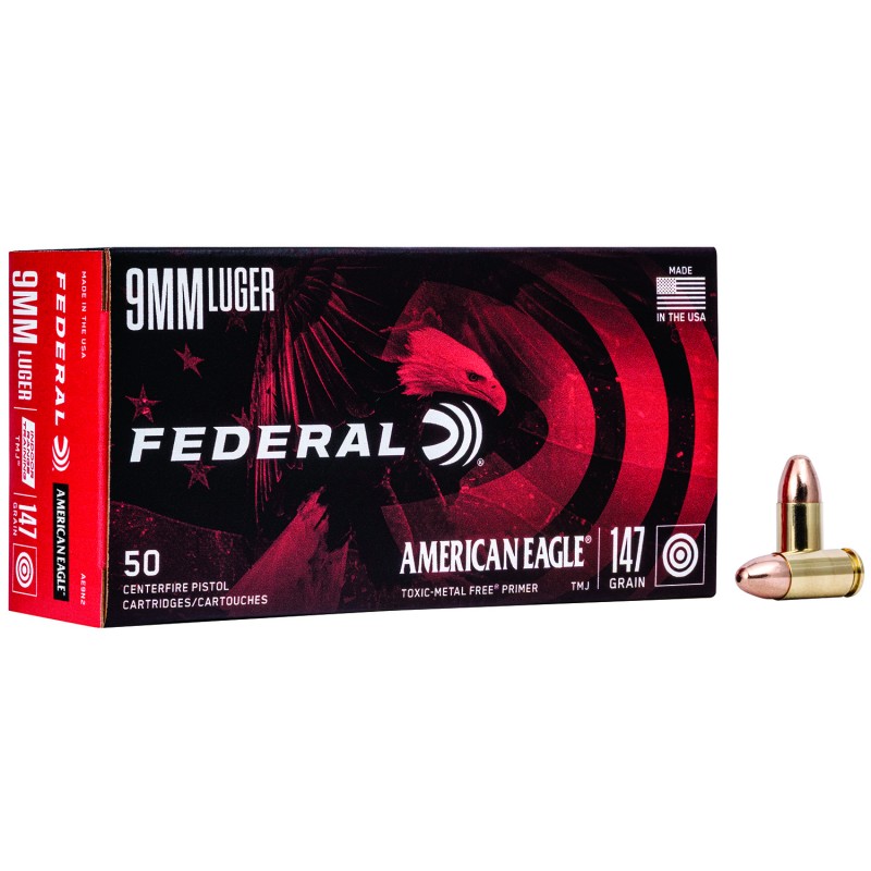 Federal AE9N2 American Eagle Indoor Range Training 9mmLuger 147gr Total Metal Jacket 50 Per Box20 Case