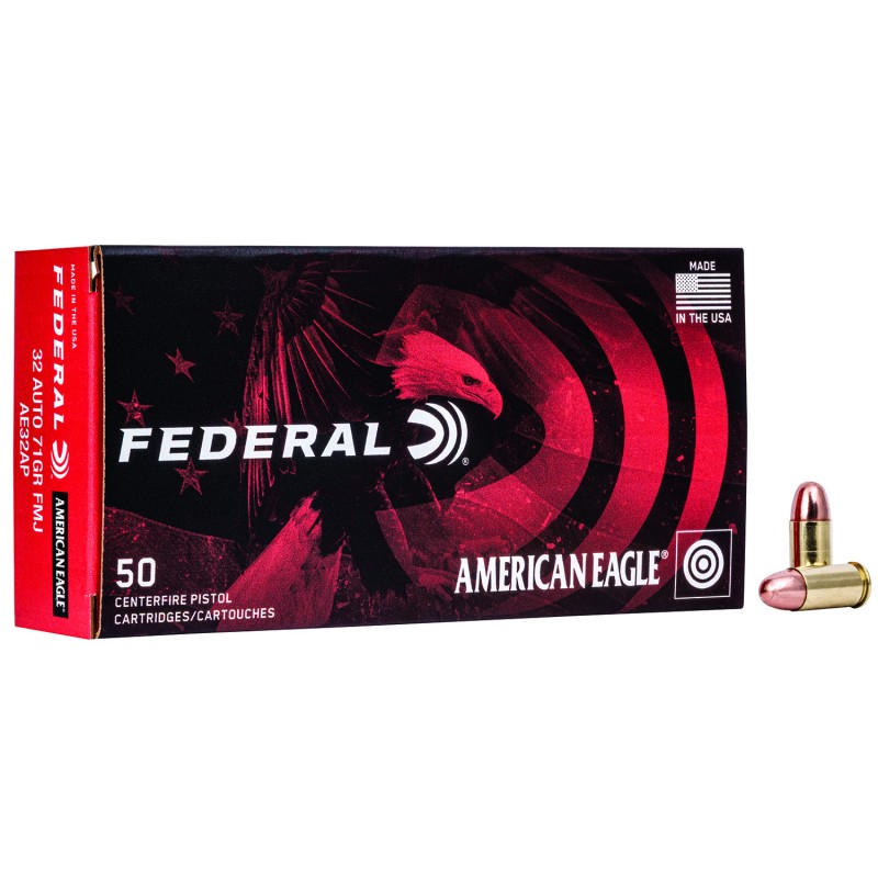 Federal AE32AP American Eagle Handgun 32ACP 71gr Full Metal Jacket 50 Per Box20 Case