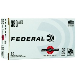 Federal RTP38095 Range  Target  380ACP 95gr Full Metal Jacket 50 Per Box20 Case