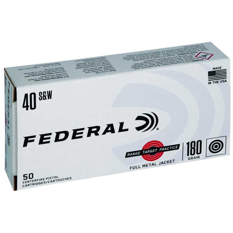 Federal RTP40180 Range  Target  40SW 180gr Full Metal Jacket 50 Per Box20 Case