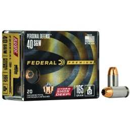 Federal P40HSD1 Premium Personal Defense 40SW 165gr HydraShok Deep Hollow Point 20 Per Box10 Case