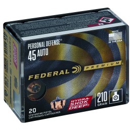 Federal P45HSD1 Premium Personal Defense 45ACP 210gr HydraShok Deep Hollow Point 20 Per Box10 Case