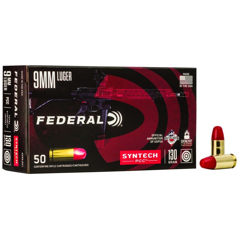 Federal AE9SJPC1 American Eagle Syntech PCC  9mmLuger 130gr Total Syntech Jacket Flat Nose 50 Per Box10 Case