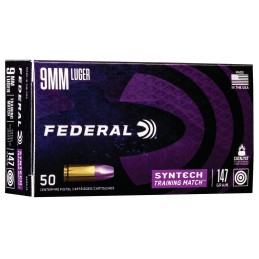 Federal AE9SJ3 Syntech Training Match 9mmLuger 147gr Total Syntech Jacket Flat Nose 50 Per Box10 Case