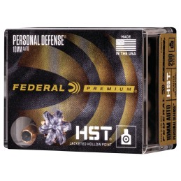 Federal P10HST1S Premium Personal Defense 10mmAuto 200gr HST Jacketed Hollow Point 20 Per Box10 Case