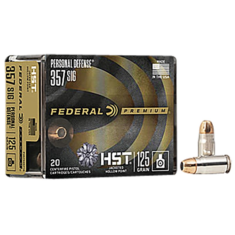 Federal P357SHST1S Premium Personal Defense 357Sig 125gr HST Jacketed Hollow Point 20 Per Box10 Case