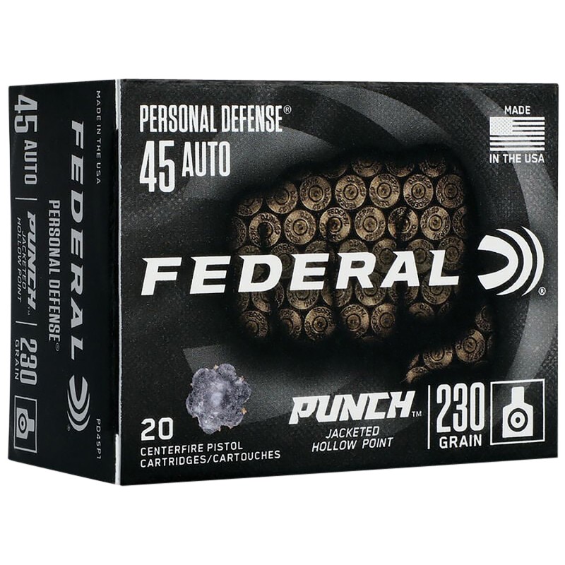 Federal PD45P1 Punch Personal Defense 45ACP 230gr Jacketed Hollow Point 20 Per Box10 Case