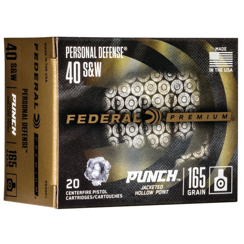 Federal PD40P1 Punch Personal Defense 40SW 165gr Jacketed Hollow Point 20 Per Box10 Case