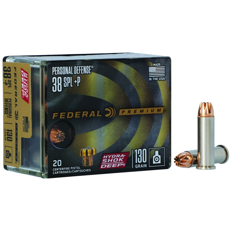 Federal P38HSD1 Premium Personal Defense 38SpecialP 130gr HydraShok Deep Hollow Point 20 Per Box10 Case