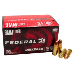 Federal AE9AP100 American Eagle Handgun 9mmLuger 124gr Full Metal Jacket 100 Per Box5 Case