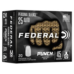 Federal PD25P1 Punch Personal Defense 25ACP 45gr Hollow Point 20 Per Box10 Case