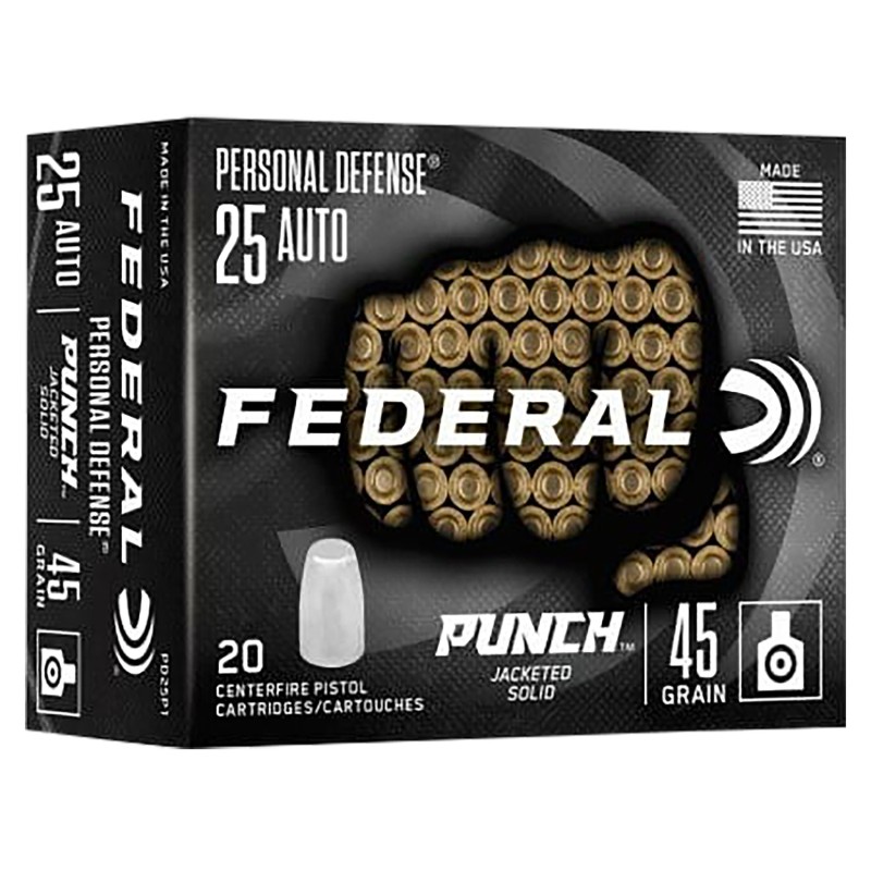 Federal PD25P1 Punch Personal Defense 25ACP 45gr Hollow Point 20 Per Box10 Case