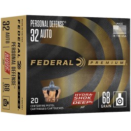 Federal P32HSD1 HydraShok Deep Personal Defense 32ACP 68gr Jacketed Hollow Point 20 Per Box10 Case