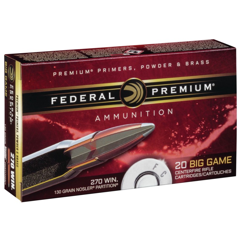 Federal P270P Premium  270Win 130gr Nosler Partition 20 Per Box10 Case