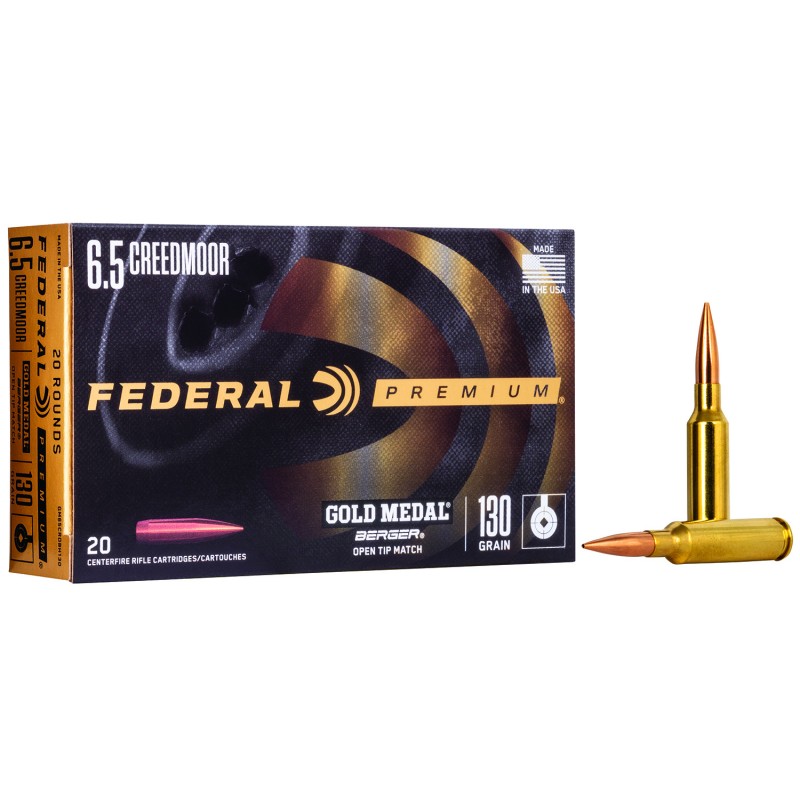 Federal GM65CRDBH130 Premium Gold Medal 6.5Creedmoor 130gr Berger Hybrid Open Tip Match 20 Per Box10 Case