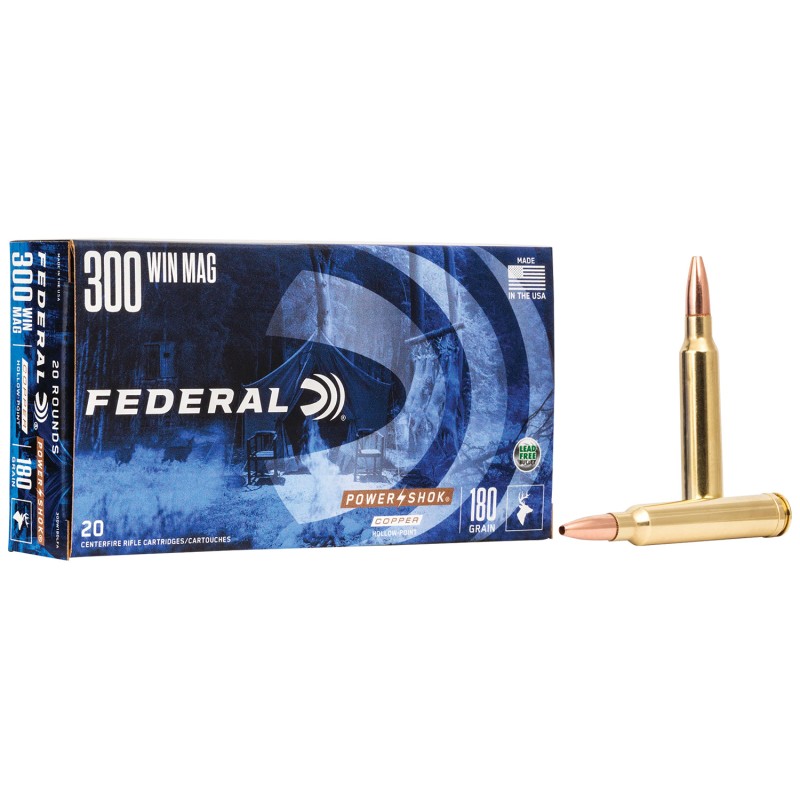 Federal A300W180LFA PowerShok Copper 300WinMag 180gr Copper Hollow Point 20 Per Box10 Case