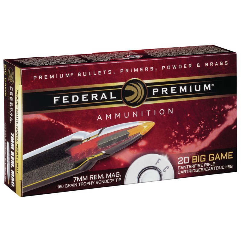 Federal PR7TT1 Premium  7mmRemMag 160gr Trophy Bonded Tip 20 Per Box10 Case