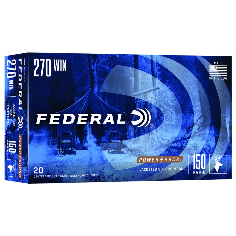 Federal 270B PowerShok  270Win 150gr Jacketed Soft Point 20 Per Box10 Case