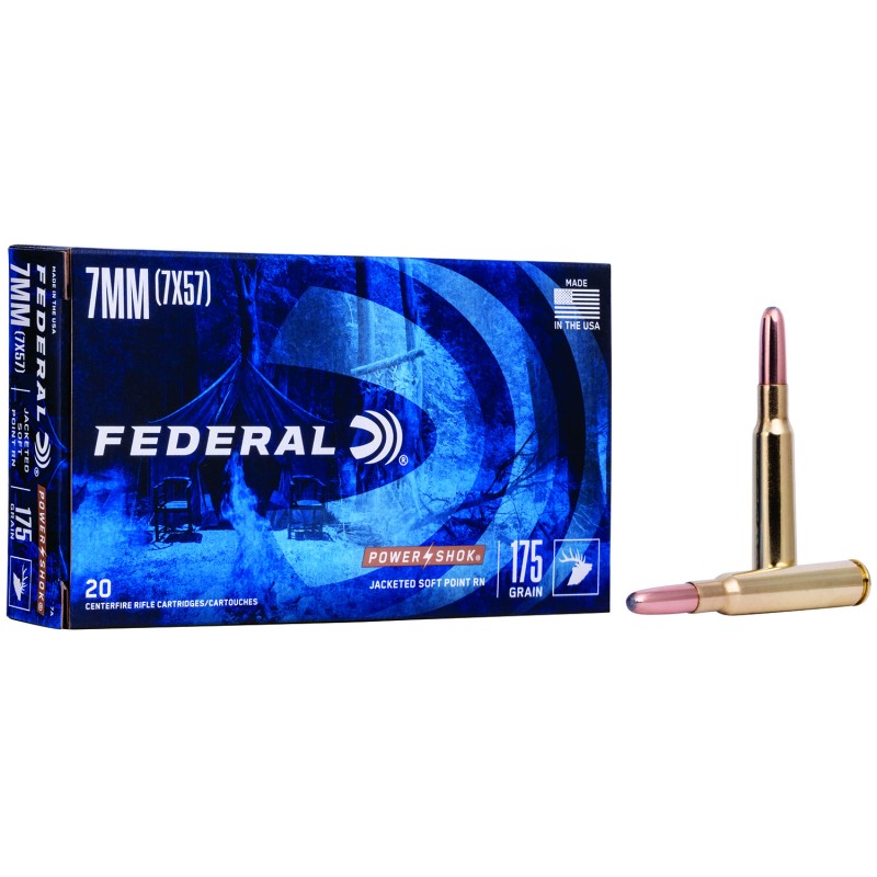 Federal 7A PowerShok  7mmMauser 175gr Jacketed Soft Point 20 Per Box10 Case