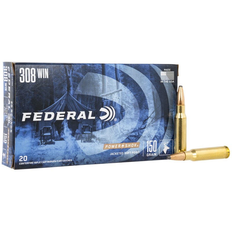 Federal 308A PowerShok  308Win 150gr Jacketed Soft Point 20 Per Box10 Case